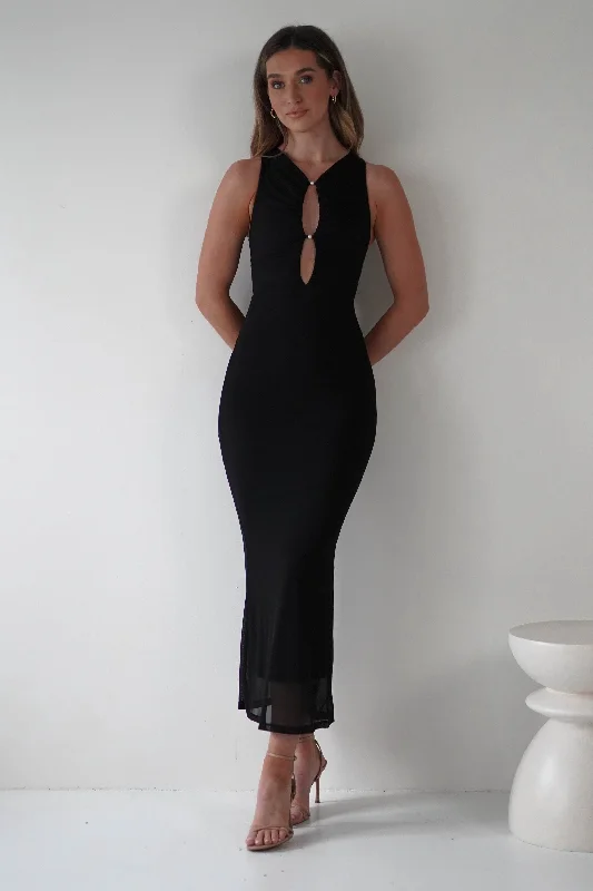 Hallie Mesh Bodycon Maxi Dress | Black Classic Tulle Maxi Dress