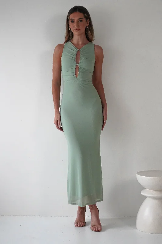 Hallie Mesh Bodycon Maxi Dress | Sage Comfortable Flowy Maxi Dress