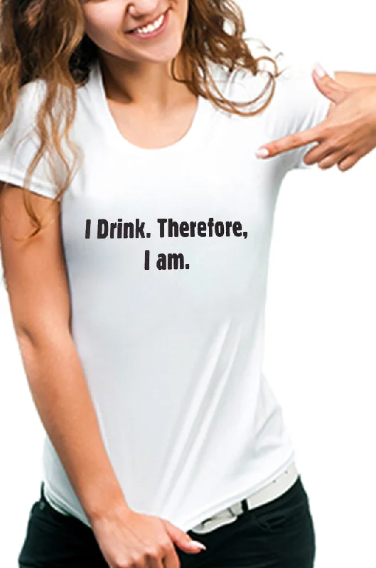 I Drink Therefore I Am Girls T-Shirt Solid Color Striped Floral