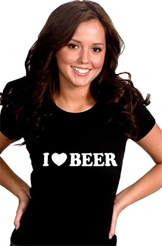 I Love Beer Girls T-Shirt Real Fur Shearling Chenille