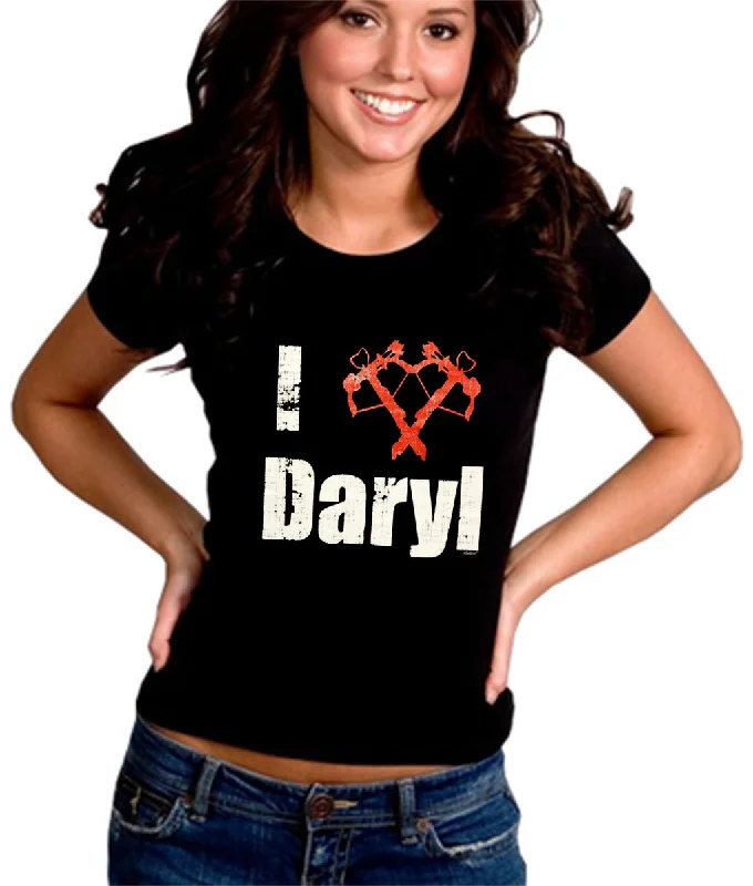 I Love Daryl Crossbow Heart Girl's T-Shirt Iron Safe Non-Iron Wrinkle Free