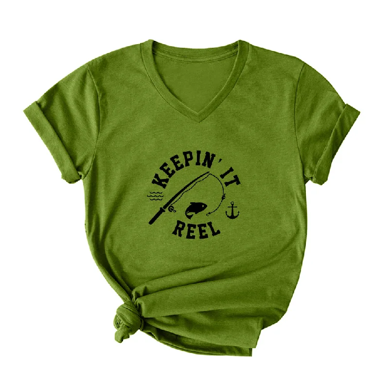 KEEPIN' IT REAL V Neck T-Shirt for Women Anti-Shrink Durable Soft