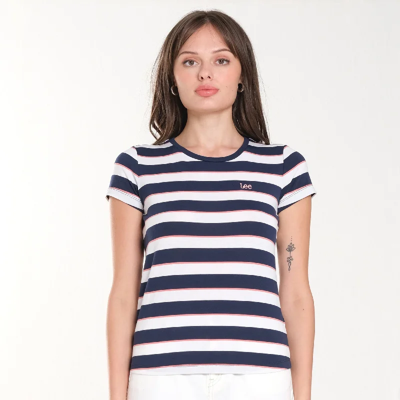 WOMENS STRIPES TEE Graphic T-Shirt Round Neck Polyester