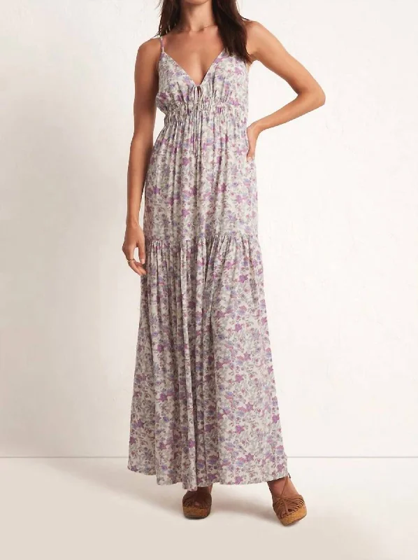 Lisbon Floral Maxi Dress In Sandstone Comfortable Bohemian Maxi Dress