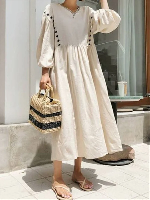 Literary Style Neck Polka Dot Loose Maxi Dresses Chic Off-Shoulder Maxi Dress