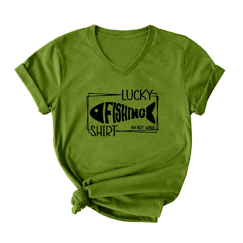 Lucky Shirt Do Not Wash V Neck T-Shirt for Women Embroidered Appliqued Beaded