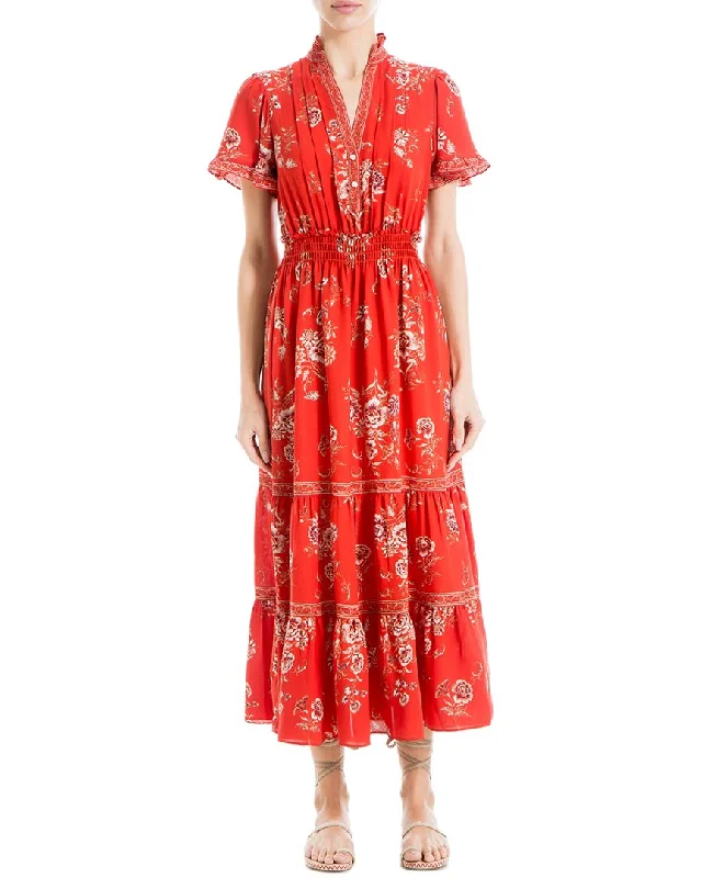 Max Studio Flutter Sleeve V-Neck Tier Maxi Dress Fashionable Sheer Maxi Dress