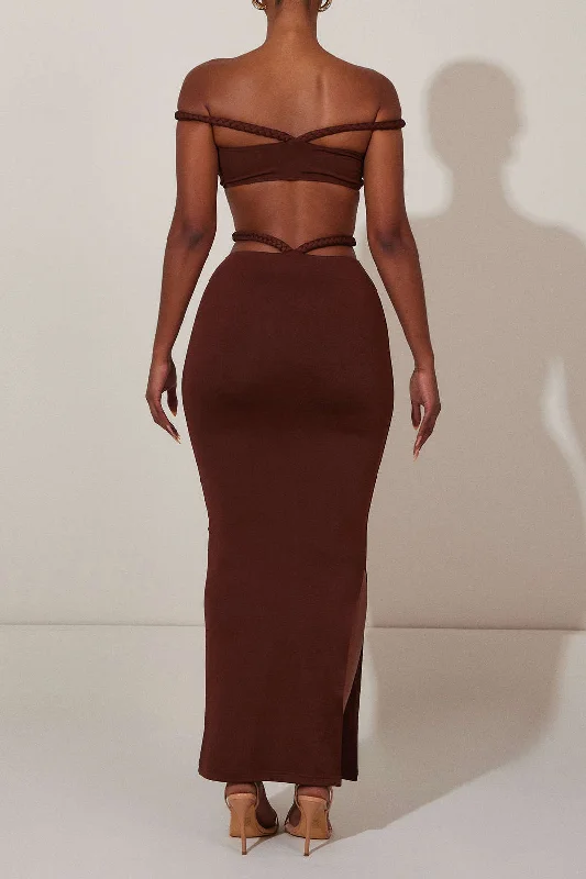 Braids Bare Shoulder Cut Out Maxi Dress Comfortable T-Shirt Maxi Dress