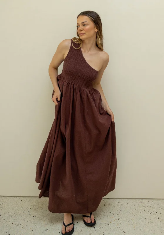 Miann & Co Women - Tia One Shoulder Shirred Maxi Dress - Coco Comfortable Maxi Dress with Slits