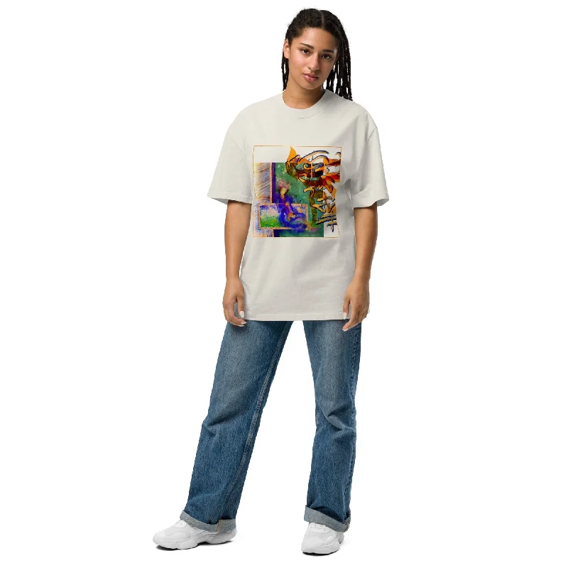 MY GARDEN Oversized Faded T-Shirt For Women Lace Blend Ribbed Blend Corduroy Blend