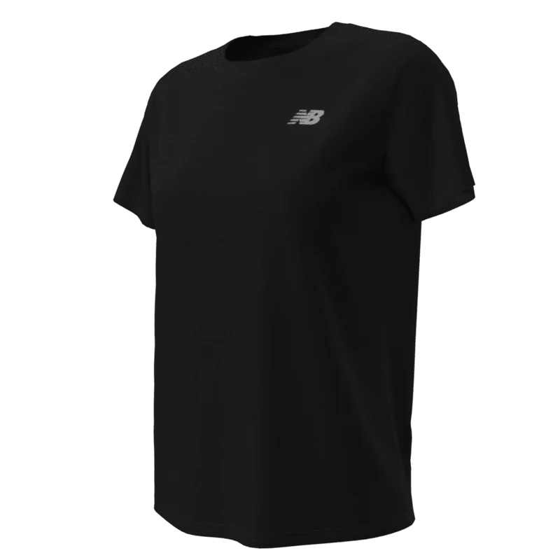 New Balance Women's Sport Essentials Heathertech T-Shirt Black Collared T-Shirt Boat Neck A-Line