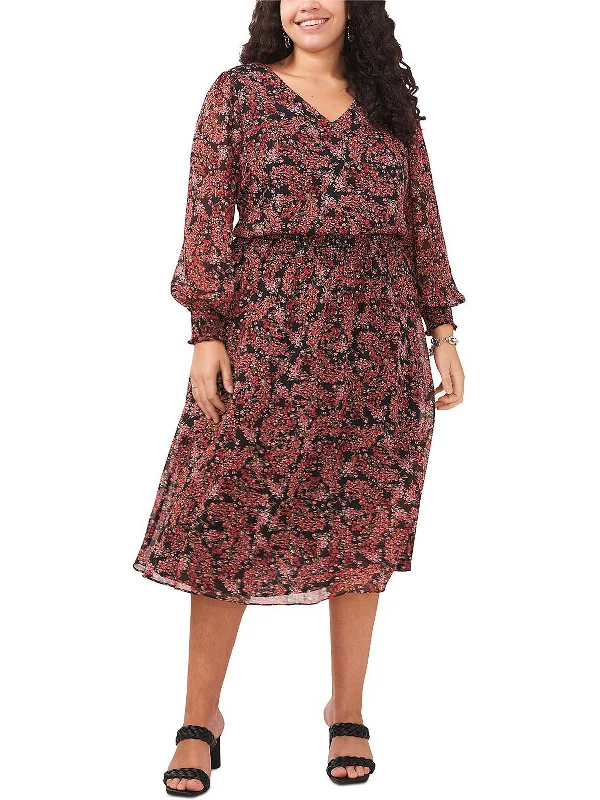 Plus Womens V-Neck Long Maxi Dress Comfortable Long-Sleeve Maxi Dress