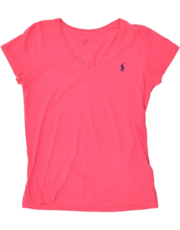 POLO RALPH LAUREN Womens T-Shirt Top UK 14 Medium Pink Cotton Fashionable Trendy Casual