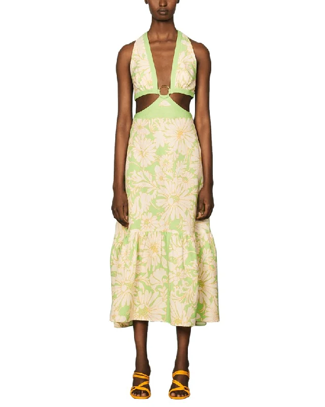 Sandro Woven Linen-Blend Maxi Dress Comfortable Cotton Maxi Dress