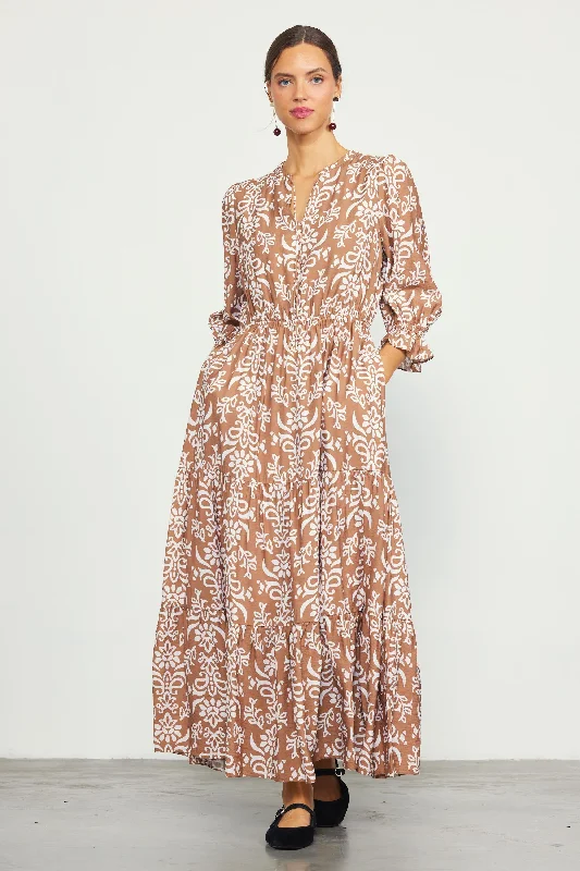 Skye Split Neck Ruffle Maxi Dress Trendy Floral Print Maxi Dress
