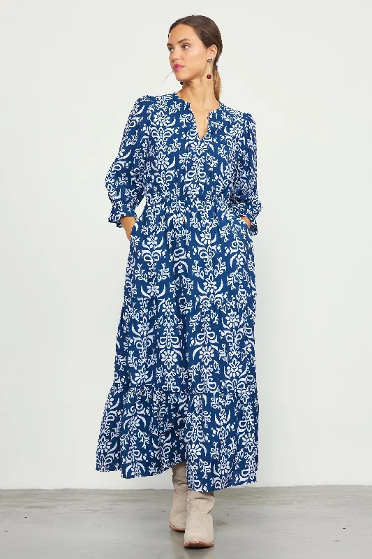 Skye Split Neck Ruffle Maxi Dress Comfortable Maxi Dress with Belt