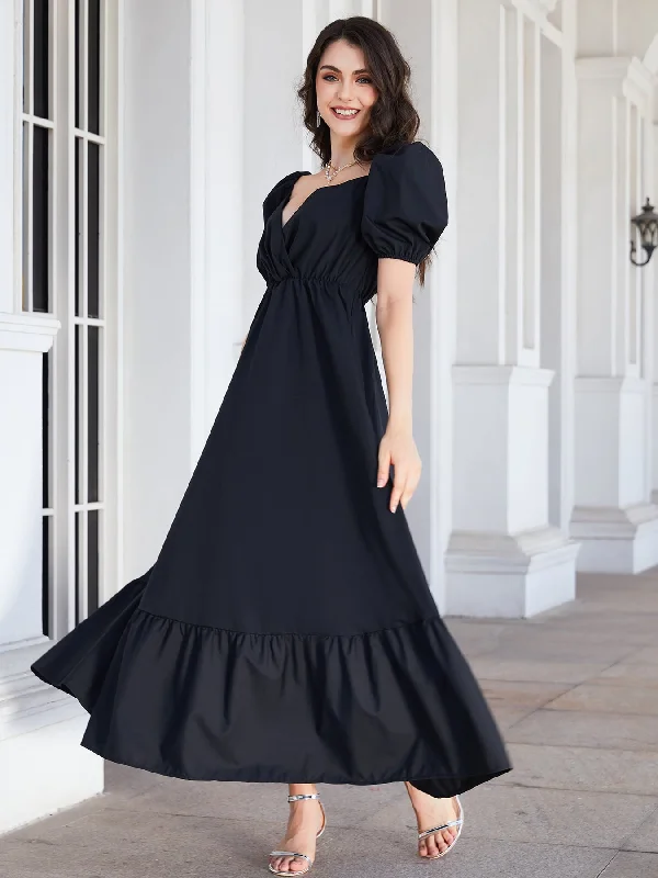 Surplice Neck Ruffle Hem Balloon Sleeve Maxi Dress Comfortable Long-Sleeve Maxi Dress Surplice Neck Ruffle Hem Balloon Sleeve Maxi Dress Comfortable Long-Sleeve Maxi Dress