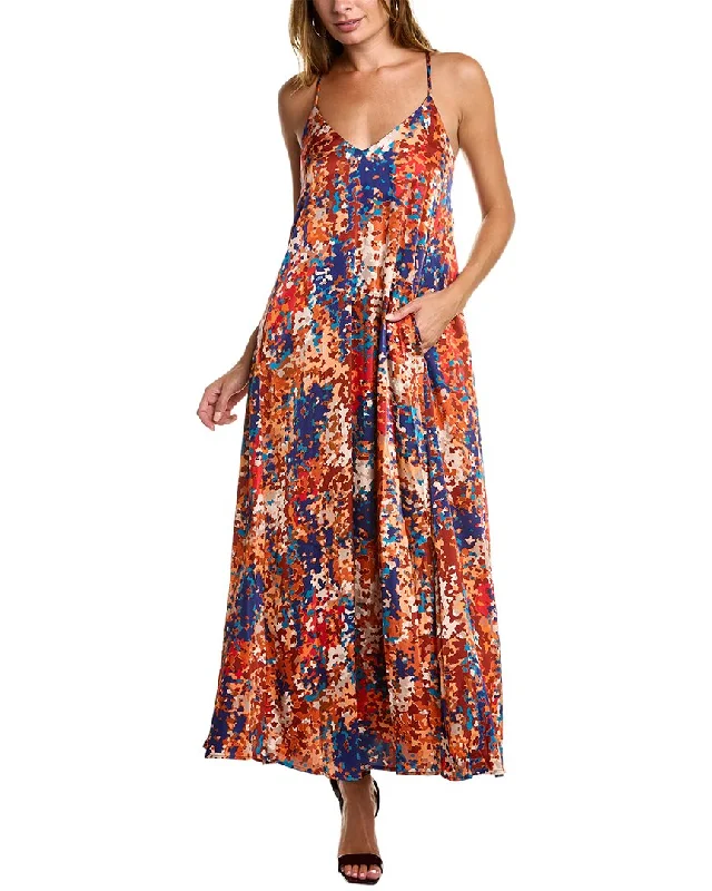Tahari ASL V-Neck Maxi Dress Chic Boho Print Maxi Dress