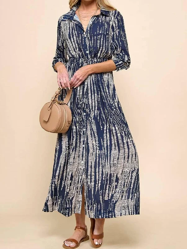 Tie Dye Maxi Dress In Navy/taupe Cozy Knit Maxi Dress