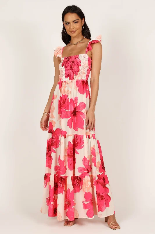 Tilly Shirred Maxi Dress - Pink Fashionable Halter Neck Maxi Dress