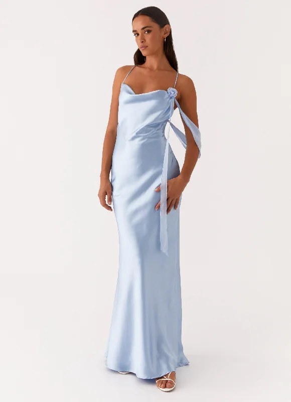 Too Sweet Satin Maxi Dress - Blue Elegant Maxi Dress with Slit