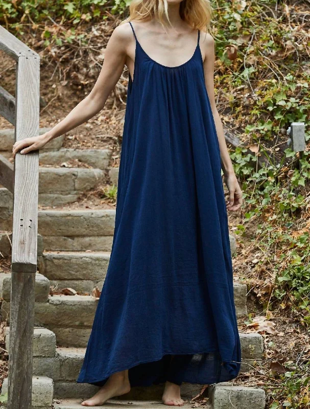 Tulum Low Back Gauze Maxi Dress In Pacific Trendy V-Neck Maxi Dress