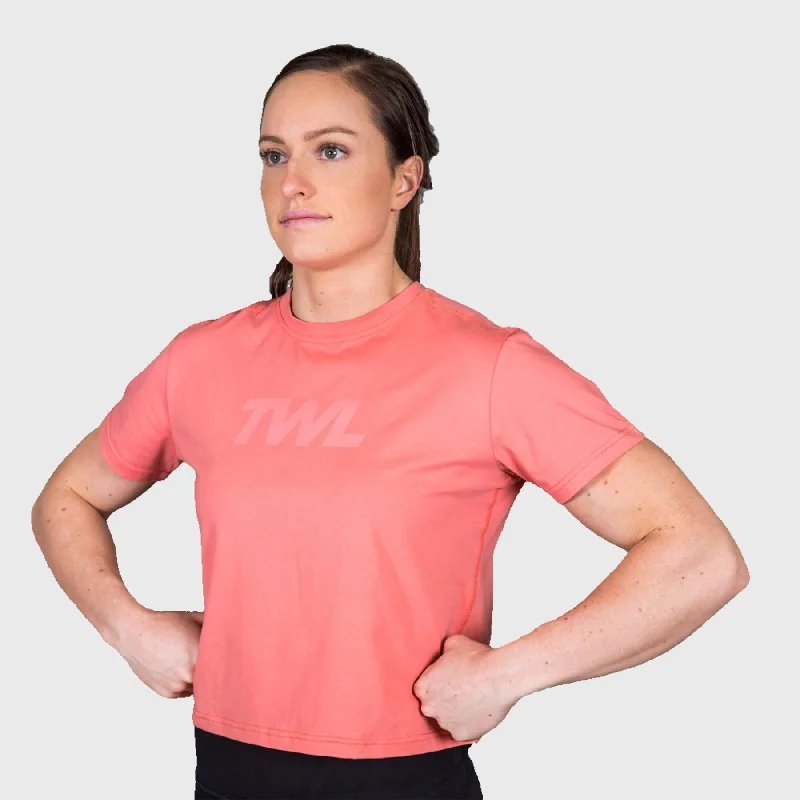 TWL - WOMEN'S EVERYDAY CROPPED T-SHIRT - SWEET CORAL Collared Crew Neck Turtle Neck