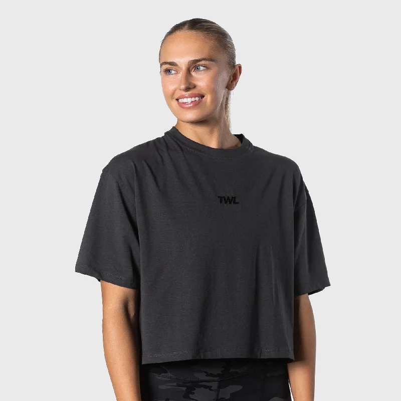 TWL - WOMEN'S OVERSIZED CROPPED T-SHIRT - PHANTOM Hooded Caped Shawl Collar