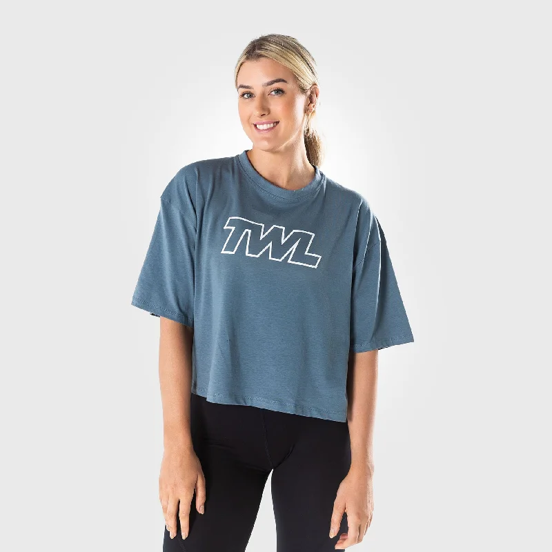 TWL - WOMEN'S OVERSIZED CROPPED T-SHIRT - ATHLETE - PEWTER/WHITE Anti-Shrink Durable Soft