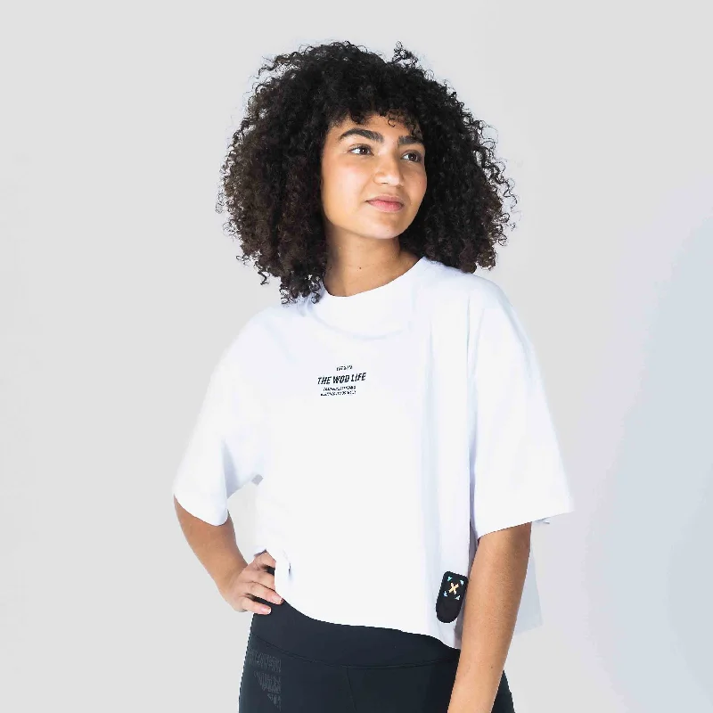 TWL - WOMEN'S OVERSIZED CROPPED T-SHIRT - LEGACY - WHITE Elasticated Padded Insulated