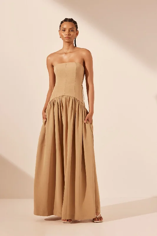 VENTO LACE UP STRAPLESS MAXI DRESS - SAND Cozy Spaghetti Strap Maxi Dress