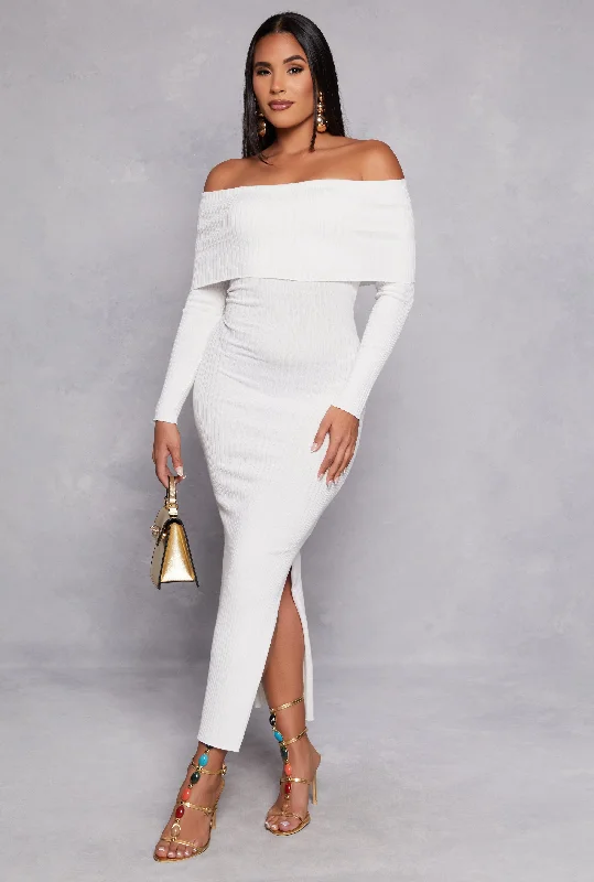 Side Slit Off The Shoulder Maxi Dress Elegant Maxi Dress with Belt