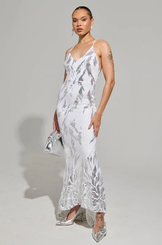 WINTER WHITES SEQUIN MAXI DRESS Cozy Knitted Maxi Dress