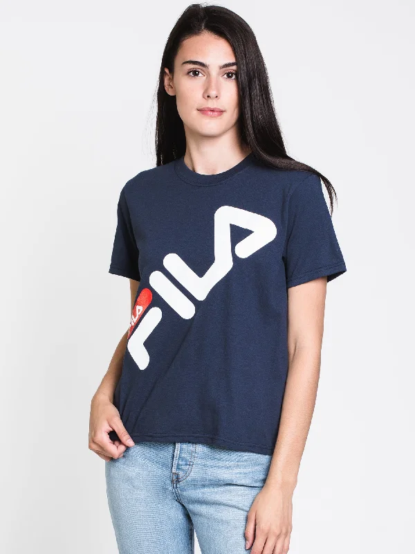 WOMENS ELIZA BOXY SHORT SLEEVE TEE - NAVY - CLEARANCE Satin Blend Silk Blend Wool Blend