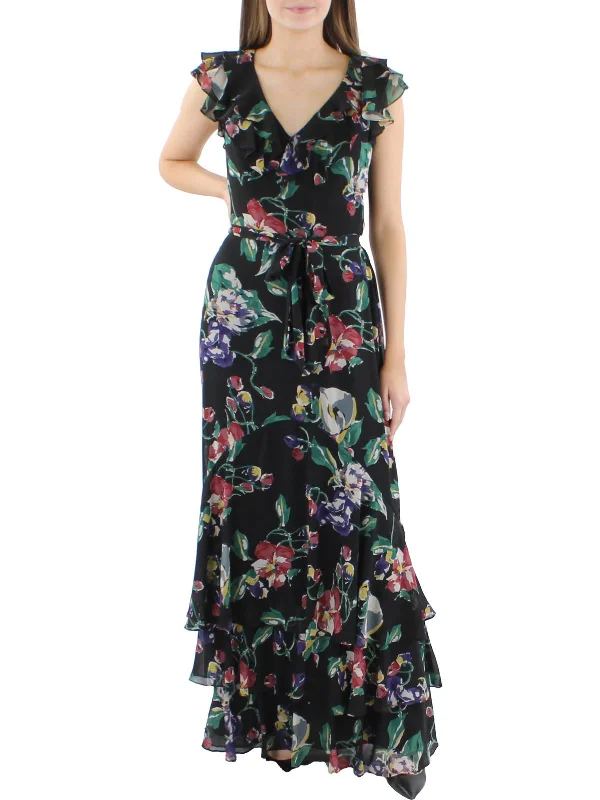 Womens Georgette Floral Print Maxi Dress Fashionable Off-Shoulder Maxi Dress