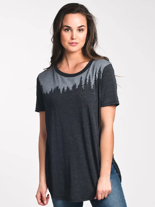 WOMENS JUNIPER LONG TEE - BLACK - CLEARANCE Basic T-Shirt Crew Neck Short Sleeve