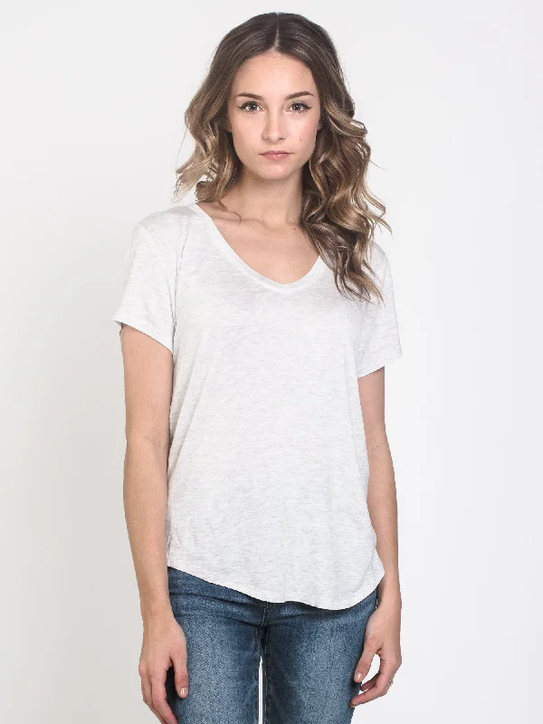 HARLOW LIANNE V-NECK TEE - GREY MIX Mesh Canvas Denim