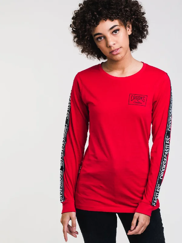 WOMENS LOGO CROOKS LONG SLEEVE T-SHIRT - RED - CLEARANCE Graphic Embroidered Appliqued