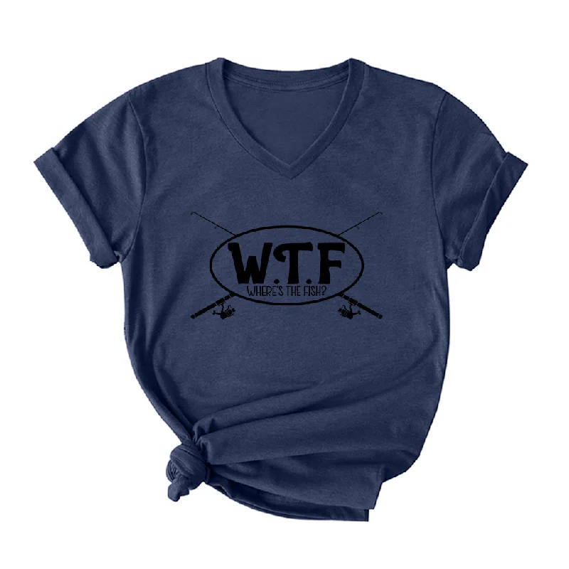 WTF Where Is The Fish V Neck T-Shirt for Women Ribbed T-Shirt High Neck Heavyweight