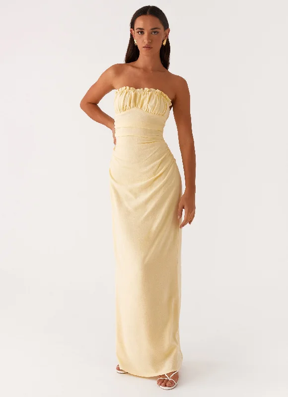Xena Gathered Maxi Dress - Yellow Elegant Wraparound Maxi Dress