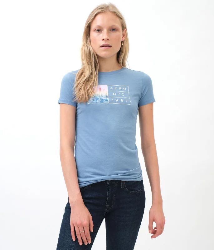 Aeropostale Aero NYC 1987 Skyline Foil Graphic Tee Houndstooth Herringbone Solid