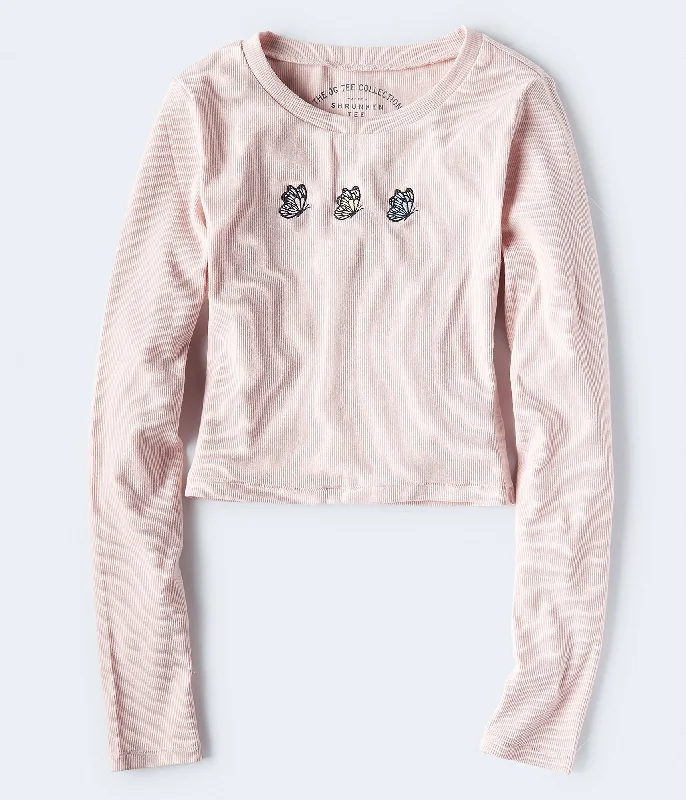 Aeropostale Long Sleeve Butterfly Trio Cropped Shrunken Tee*** Front Pockets Side Pockets Patch Pockets Aeropostale Long Sleeve Butterfly Trio Cropped Shrunken Tee*** Front Pockets Side Pockets Patch Pockets