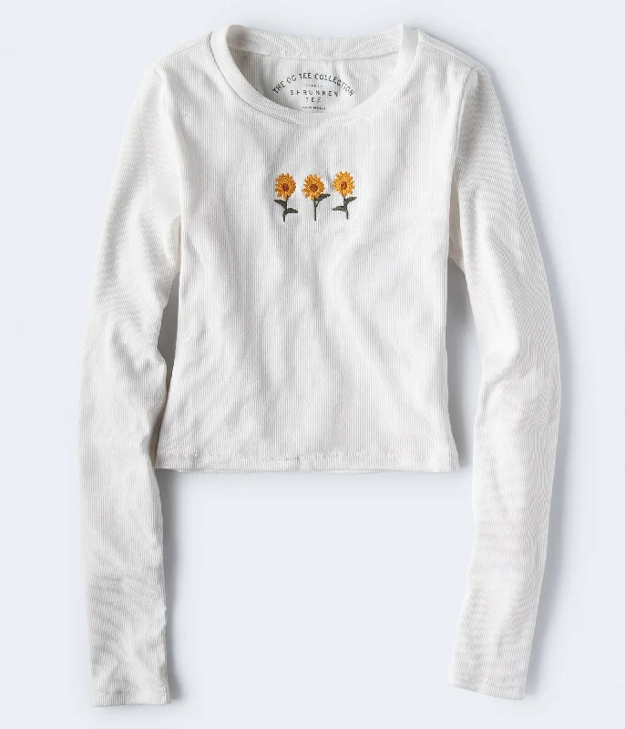 Aeropostale Long Sleeve Sunflower Trio Cropped Shrunken Tee*** Embroidered Appliqued Beaded Aeropostale Long Sleeve Sunflower Trio Cropped Shrunken Tee*** Embroidered Appliqued Beaded