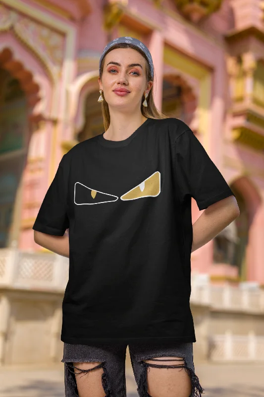 Angry Eye Design Black Oversized Unisex T-Shirt Seamless Knitted Crochet