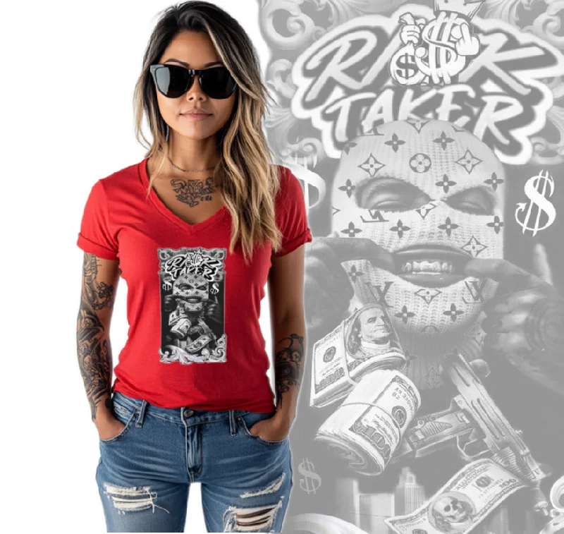 Art Society RISK TAKERS WOMENS TEE RED Solid Color Striped Floral