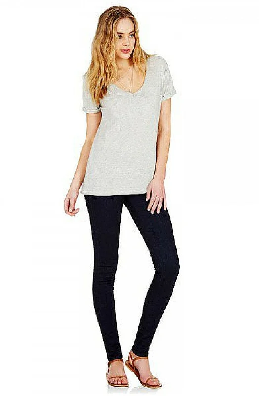 Ava - Classic V Neck Tee - Grey Marle Mesh Blend Leather Blend Suede Blend