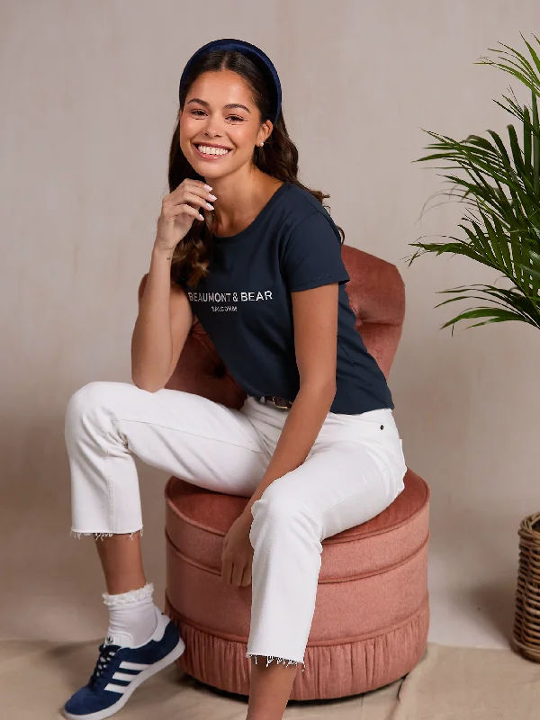 Bolberry Women's T-Shirt - Navy Graphic T-Shirt Round Neck Polyester