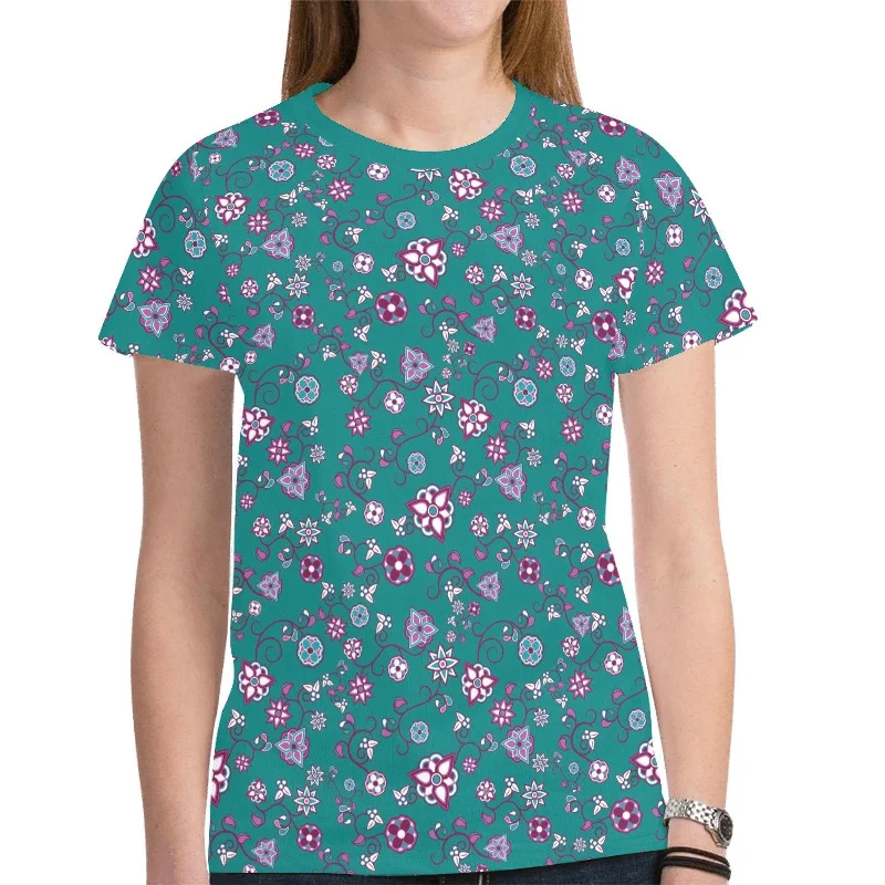 Burgundy Bloom T-shirt for Women Polka Dot Checkered Tartan