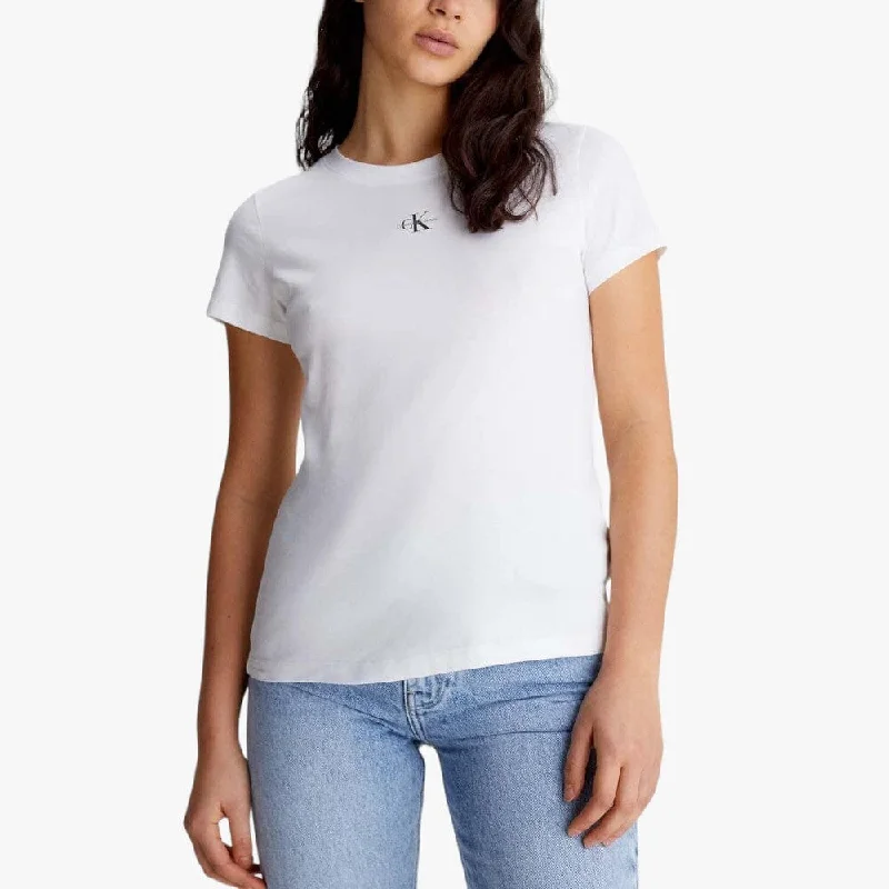 Calvin Klein Womens Micro Mono Logo Short Sleeve Tee White Zippered Front Buttoned Front Snap Front Calvin Klein Womens Micro Mono Logo Short Sleeve Tee White Zippered Front Buttoned Front Snap Front