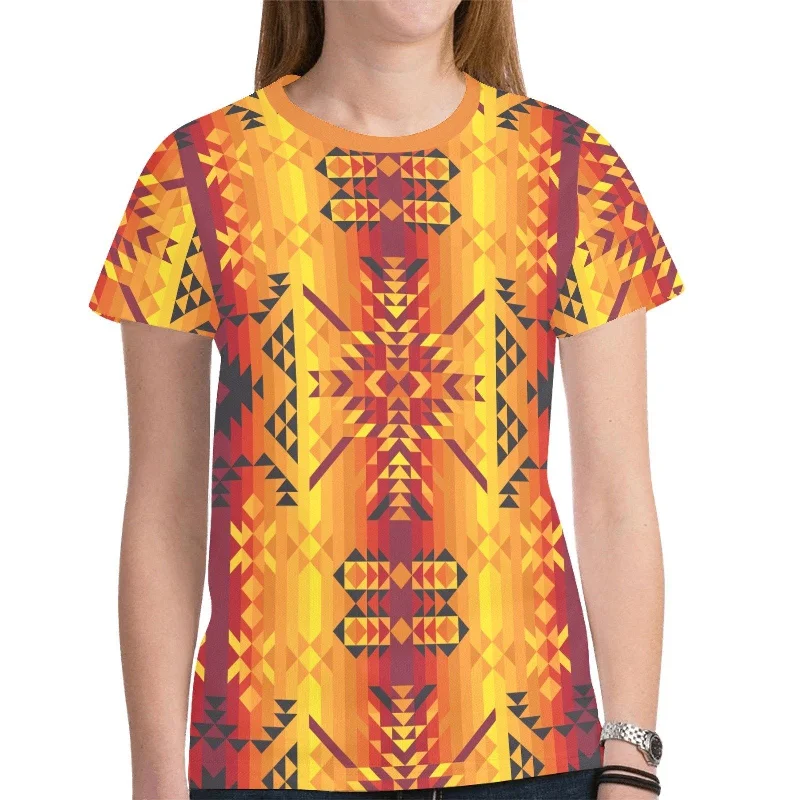 Desert Geo Yellow Red T-shirt for Women Fleece Fabric Down Fabric Feather Fabric